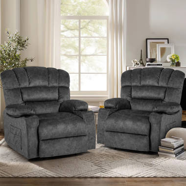 Kimbereley Modern Oversize Big Man 41 Wide Velvet 360 Degree Swivel Rocker Manual Recliner Chair with Heating and Massage Mercer41 Fabric: Brown Velv