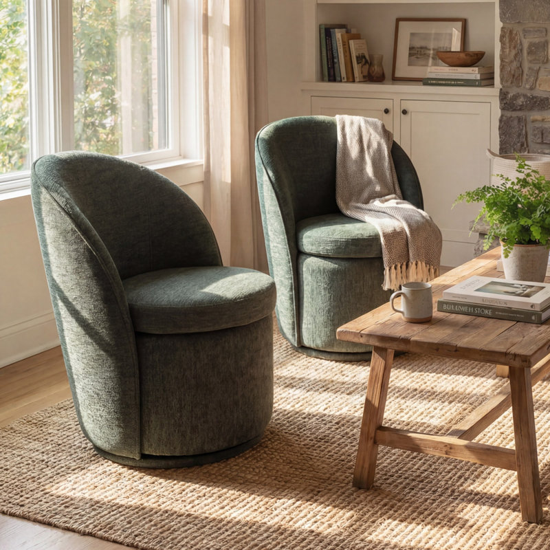 Fauteuil d'appoint rembourré pivotant avec dossier haut, Vert