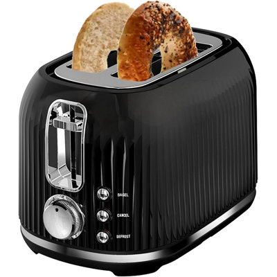 Longdeem 2-slice Toaster, Wide Slots, 6 Shade Settings, Auto Shut-off, Easy-clean Tray, Black
