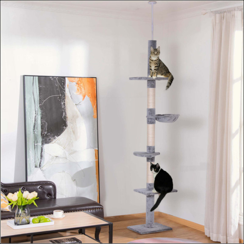 Arbre à chat à hauteur réglable 9 ', Gris/beige