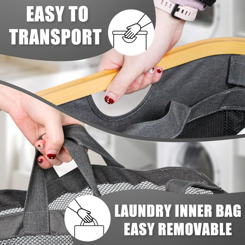 Laundry Hamper With Lid, 145L Extra Large Hamper 3 Section Dirty Clothes Hampers For Divided Basket Organizer For Bedroom, Laundry Room, Grey