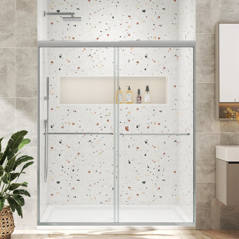 Porte de douche coulissante double en verre transparent de 44 po à 48 po de largeur x 70 po de hauteur