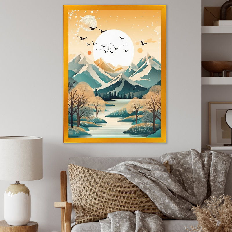 «Snow Covered Mountain Peaks II», reproduction d'art sur toile, Encadrement doré, H 32 po x l 24 po x P 1 po