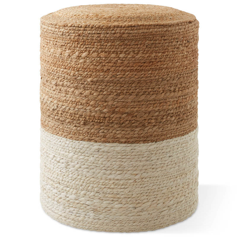 Handcrafted Natural Jute Pouf Ottoman, 14 Round x 16 High Woven Footstool, Column