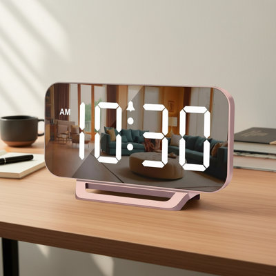 Thin Digital Decor Clock, Rose Gold LED 6-Level Dimming, Plug-In Battery Backup