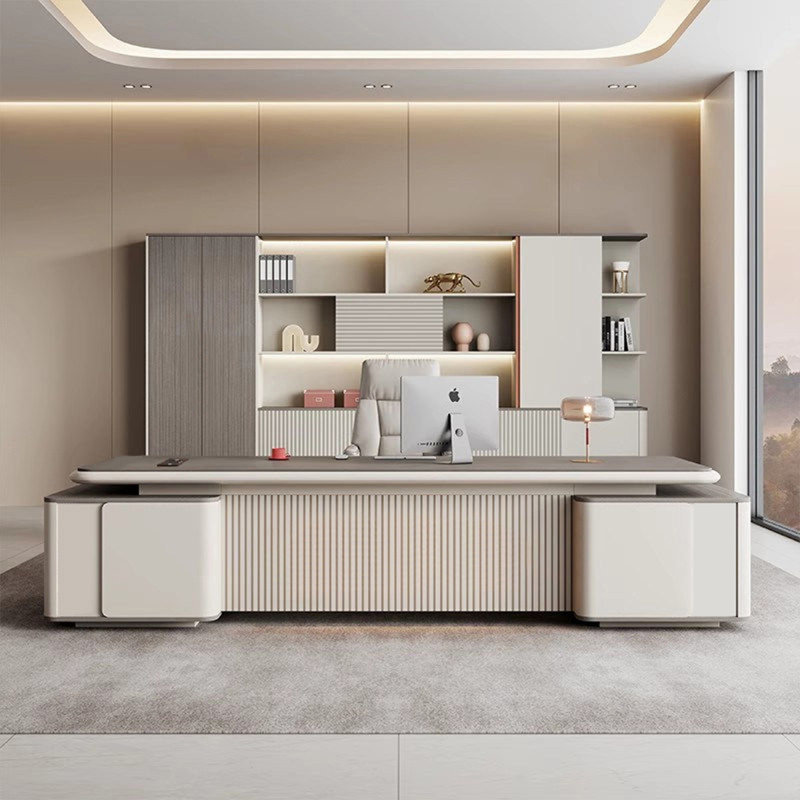 Bureau de direction en L 70,87 po gris de luxe italien, H 29,53 po x l 70,87 po x P 31,5 po 