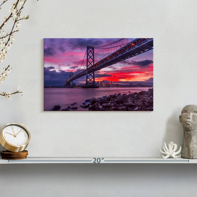 Lilie, pont de la baie de San Francisco, crépuscule, H 8 po x l 12 po