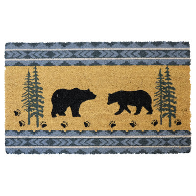 Two Bear Wood Friends Rustic Forest Trail Coir 30" x 18" Non-Slip Indoor and Outdoor Door Mat