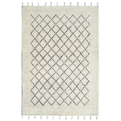 Tapis ivoire/noir en laine noué la à la main Leavitt
