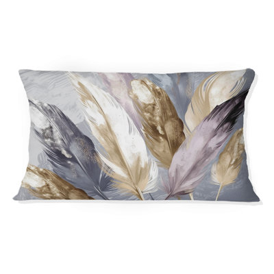 Coussin décoratif imprimé plumes mauves Boho Majesty - Glam Feather