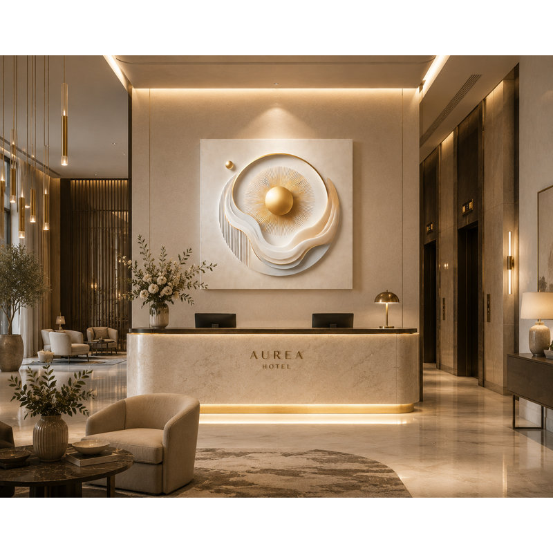 «Luminous Horizon - Abstract Sunburst Circle», art mural, H 40 po x l 40 po x P 1,5 po