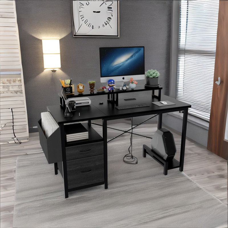 Bureau avec prise de courant, Noir, noir, noir, noir, Noir, noir, noir, noir