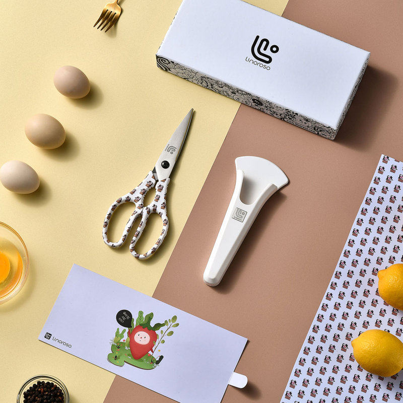 Ciseaux de cuisine robustes avec support magnétique Linoroso, Blanc / Poussin