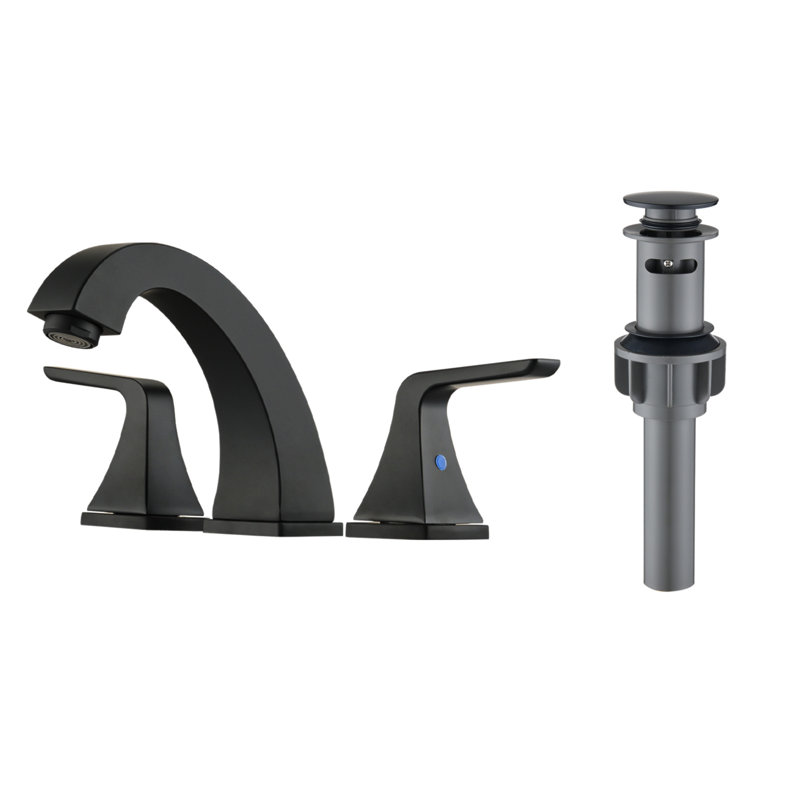 Widespread 2 Handles Bathroom Faucet With Pop Up Sink Drain, Matte Black