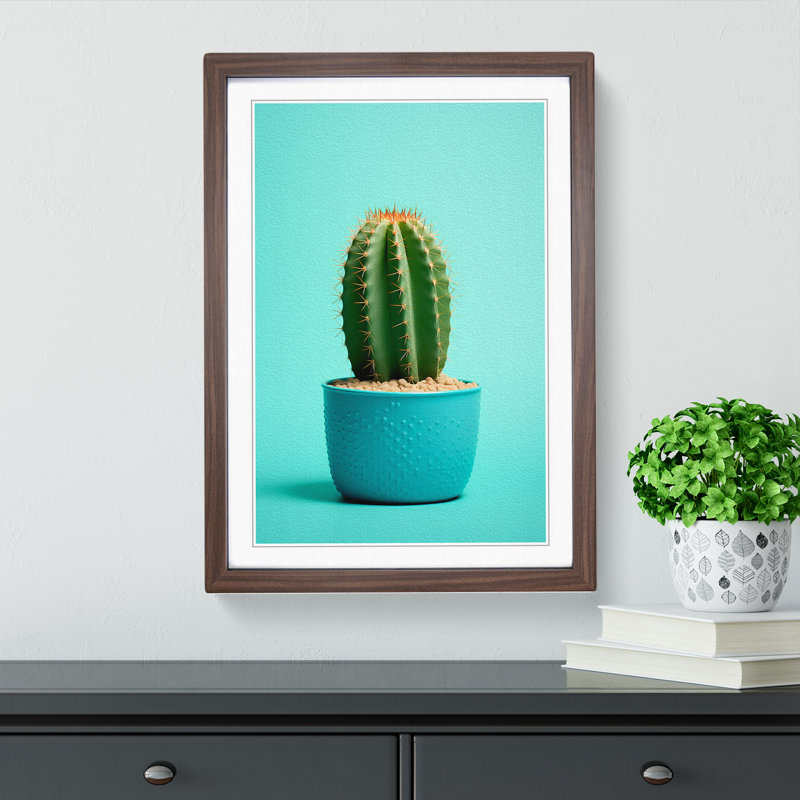 Cactus Minimalism Art - Framed Print, 34cm H x 25cm W x 2cm D, Walnut Framed