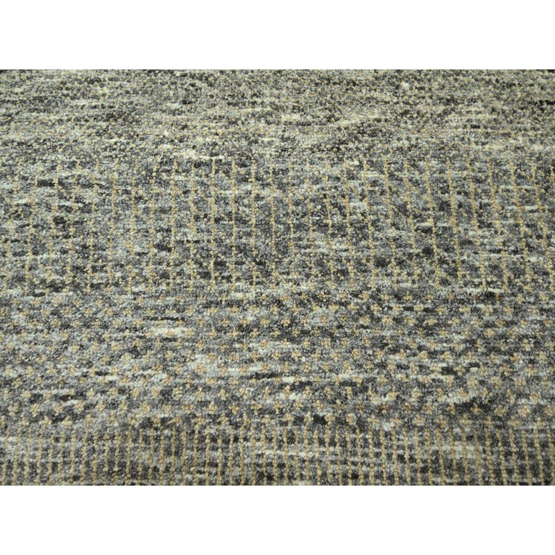 Tapis gris 8 pi x 10 pi, style gazon moderne, laine et soie, noué à la main, sans bordure, tissé plus dense, ton sur ton, luxuriant et moelleux, tapis oriental
