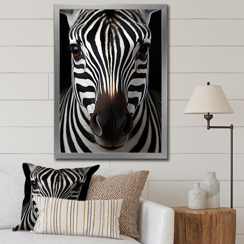 Portrait de zèbre noir et blanc III, reproduction sur toile, Argent, H 44 po x l 34 po x P 1,5 po