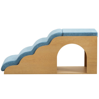 Wooden Pet Stairs With Padded Ramp & Resting Area Or Small Dogs & Cats