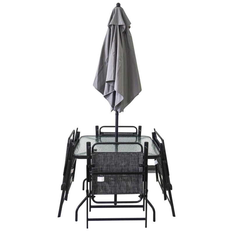 Ensemble de salle à manger d'extérieur pour 4 personnes, ensemble de table et chaises en métal avec parasol