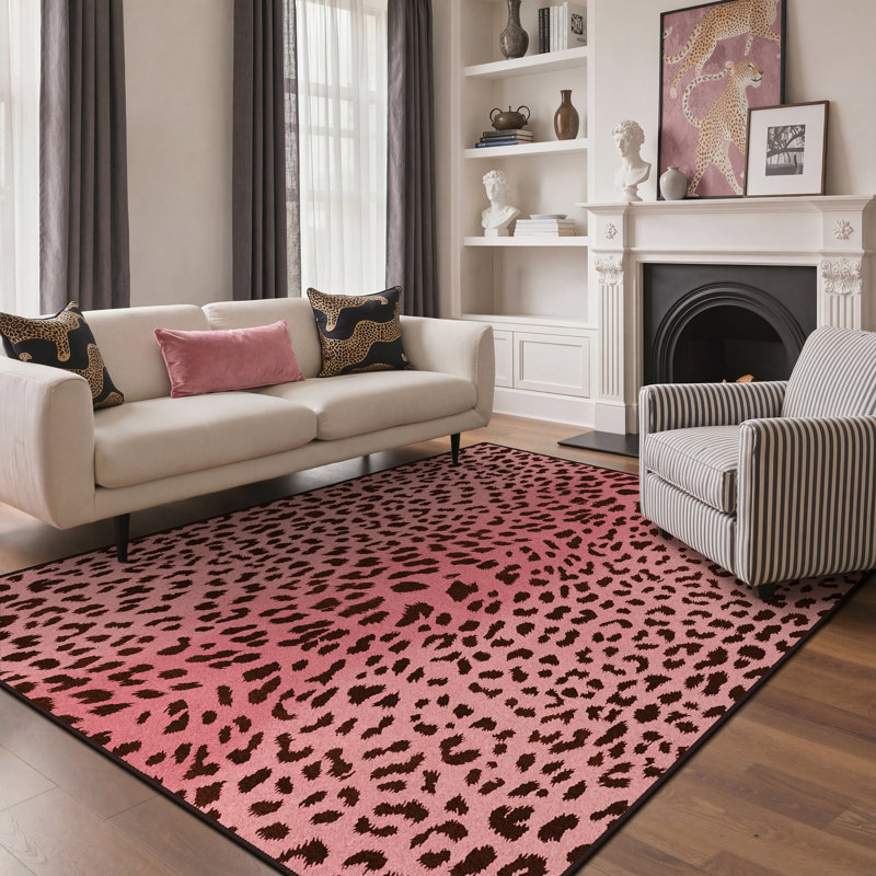 Bioridge Modern Floral Machine Washable Pink Indoor Area Rug with Non-Slip Backing, Rectangle 8' x 10', Black/Pink