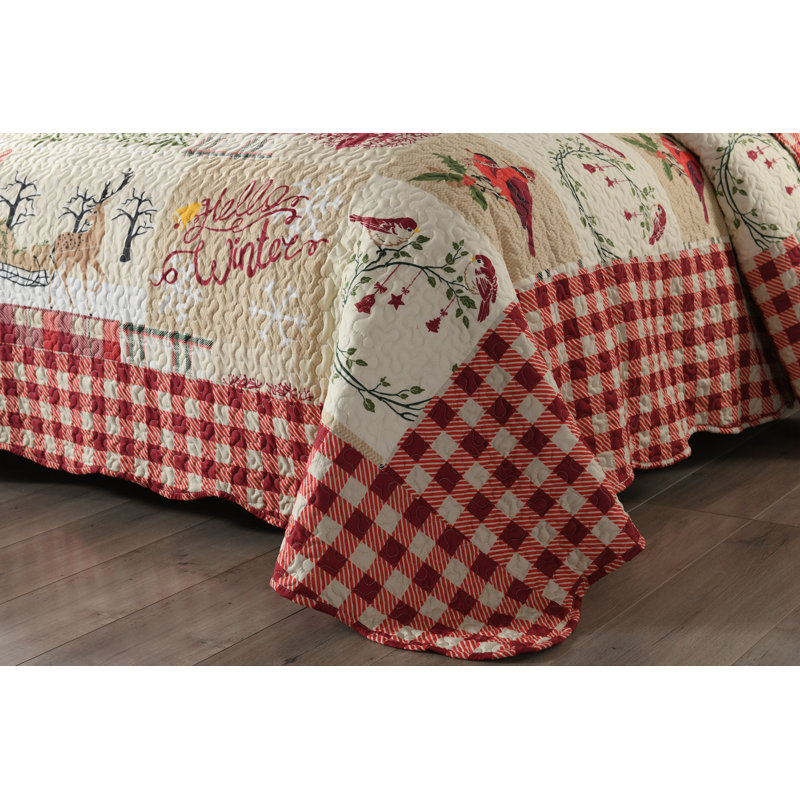 King Size Red and Beige Reversible Microfiber Bedspread Set