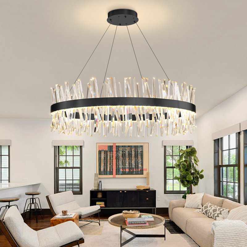 Lustre en cristal Glam, Noir mat, H 78 po x l 32 po x P 32 po