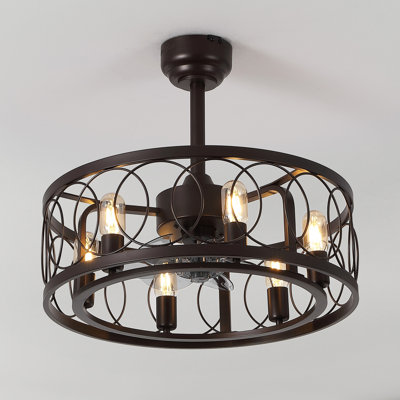 Celeste 21.6" 6-Light Industrial Farmhouse 6-Speed Metal Mobile-App/Remote-Controlled Caged LED Ceiling Fan