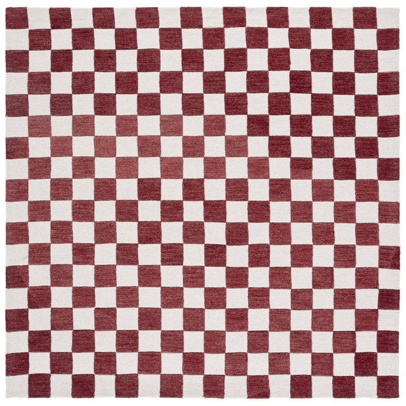 Leidi Ebony Hand Tufted Wool/Cotton Geometric Rug in Red/Ivory, Square 6'