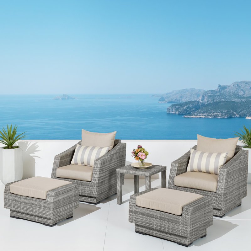 Cannes 5 Piece Club Seating Group with Cushions, Sunset Red