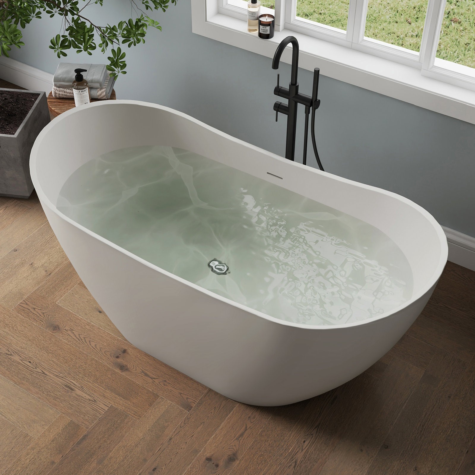 Tidal 60" Freestanding Soaking Acrylic Bathtub, Khaki