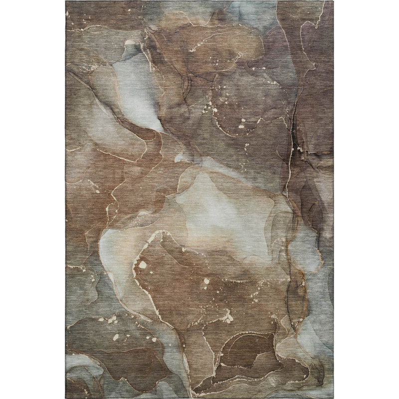 Premium Machine Washable Cerrito AMF522 Brown Rug, Rectangle 2'6" x 3'10"