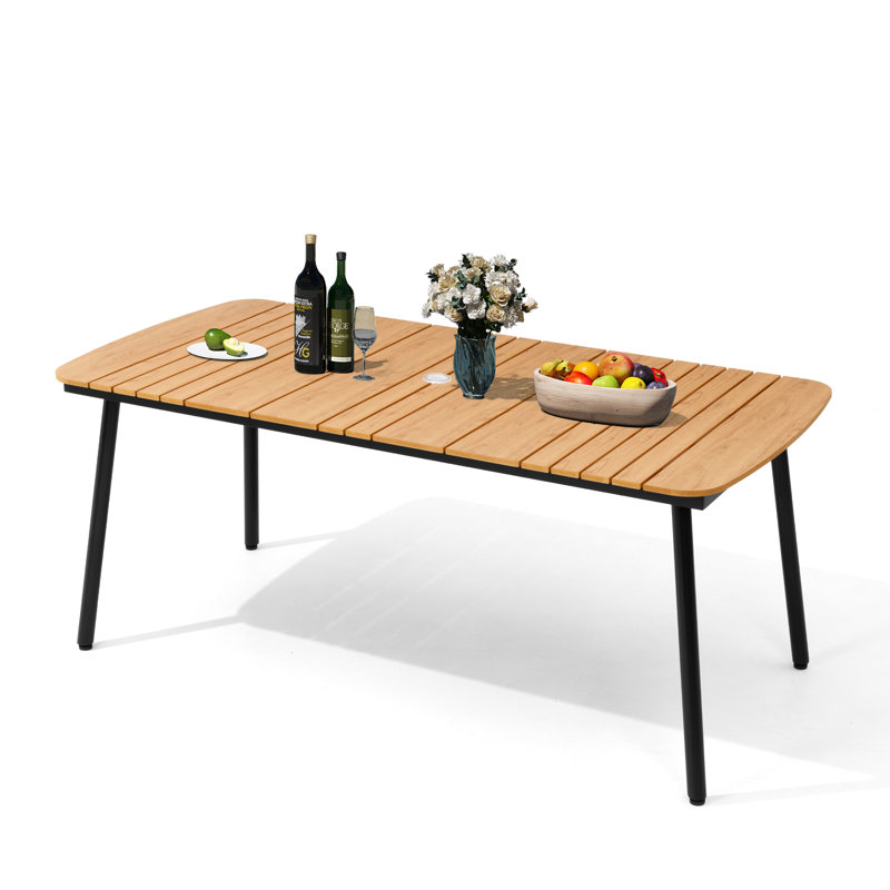 Table de salle à manger de patio ovale avec trou pour parasol et structure en aluminium, Brun