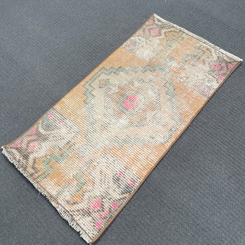 Tapis beige en laine rétro à motif géométrique 15,7 x 30,7 pouces