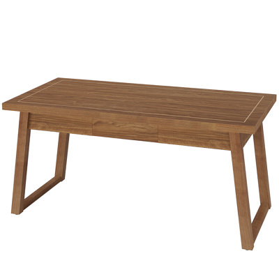 55” Mid-Century Modern Executive Desk with Drawer, Solid Wood Writing Computer Desk for Home Office, Rustic Walnut Brown Workstation Table for Laptop,