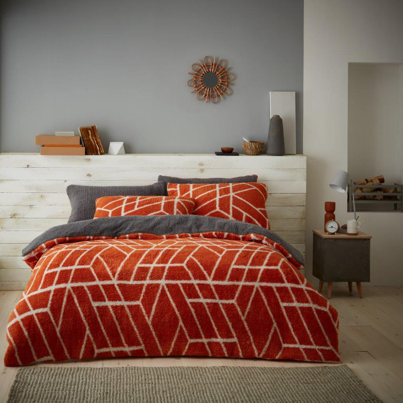 Polyester Geometric Shapes Duvet Cover with Pillowcases, Orange, Single - 1 Standard Pillowcase