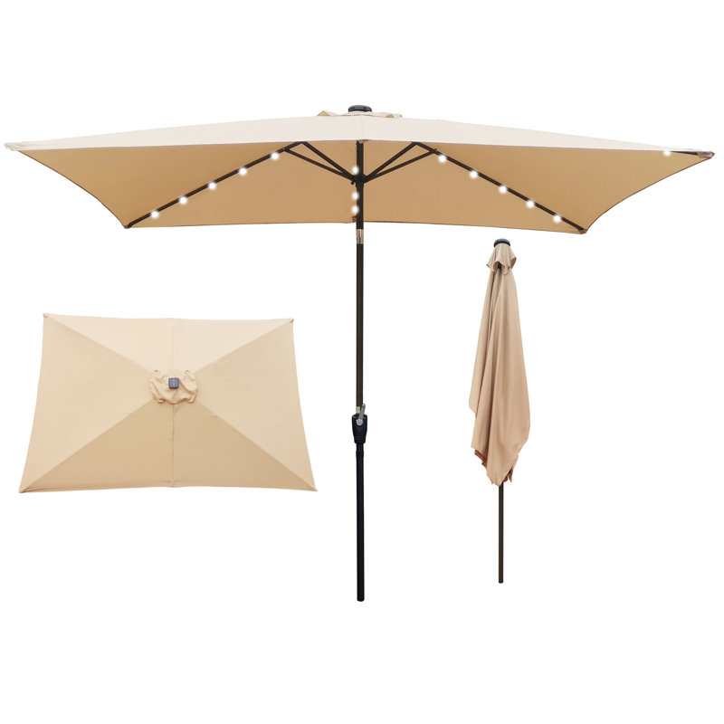 Parasol rectangulaire brun clair pour terrasse - 10 x 6,5 pi, facile à assembler pour une utilisation extérieure avec manivelle de 10 x 6,5 pi