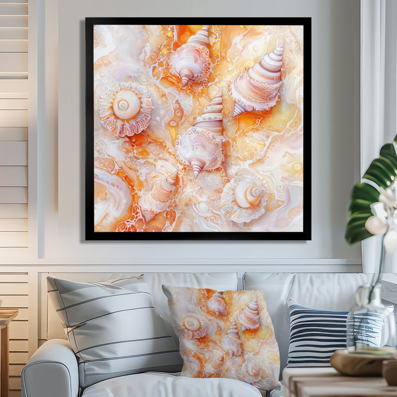 Lumineux tourbillon de coquillages I - art mural coquillages, H 16 po x l 16 po, Single Picture Framed Print without Mat