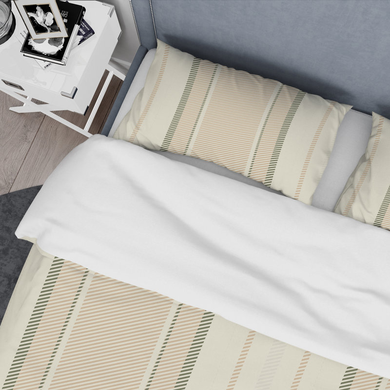 Cream Striped Pattern - Abstract Duvet Cover Set - Microfiber Polyester, King Duvet Cover + 2 King Shams
