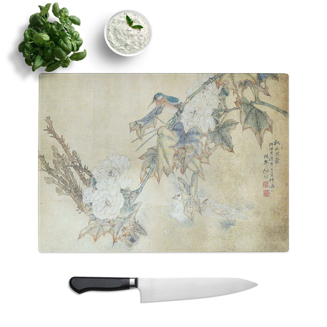 Tempered Glass Bird and Peony Flowers Chopping Board