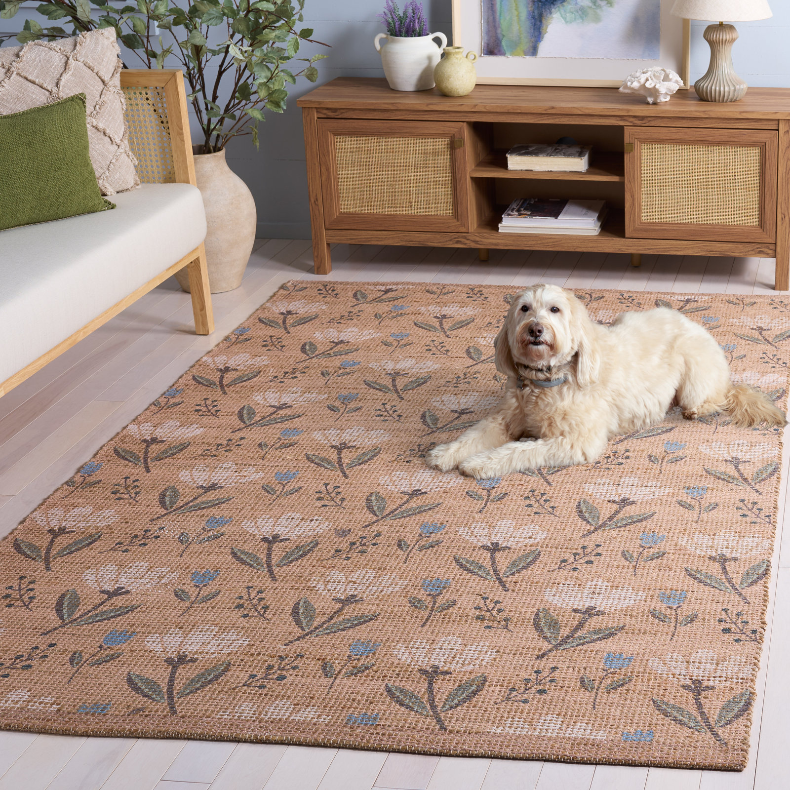 Hand-Woven Floral Jute Rug, 5'-0" X 8'-0" Rectangle