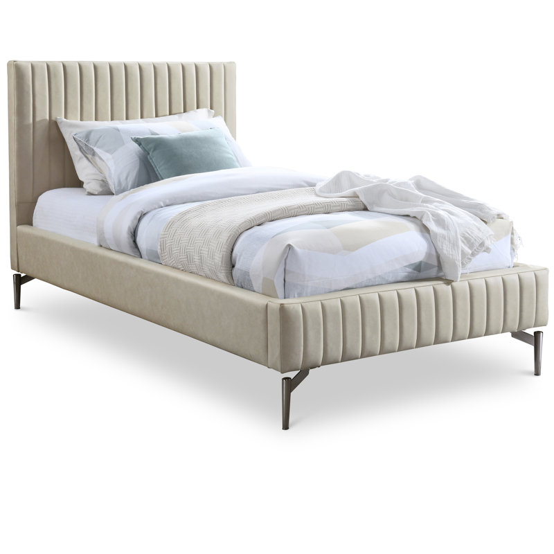 Gallo Upholstered Bed, Twin, Beige Vegan Leather