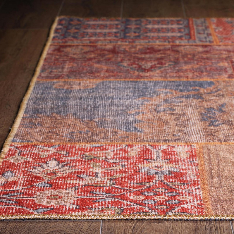 Monserrat Machine Made Polyester Area Rug in Red/Brown/Blue, Rectangle 4'11" x 7'7"