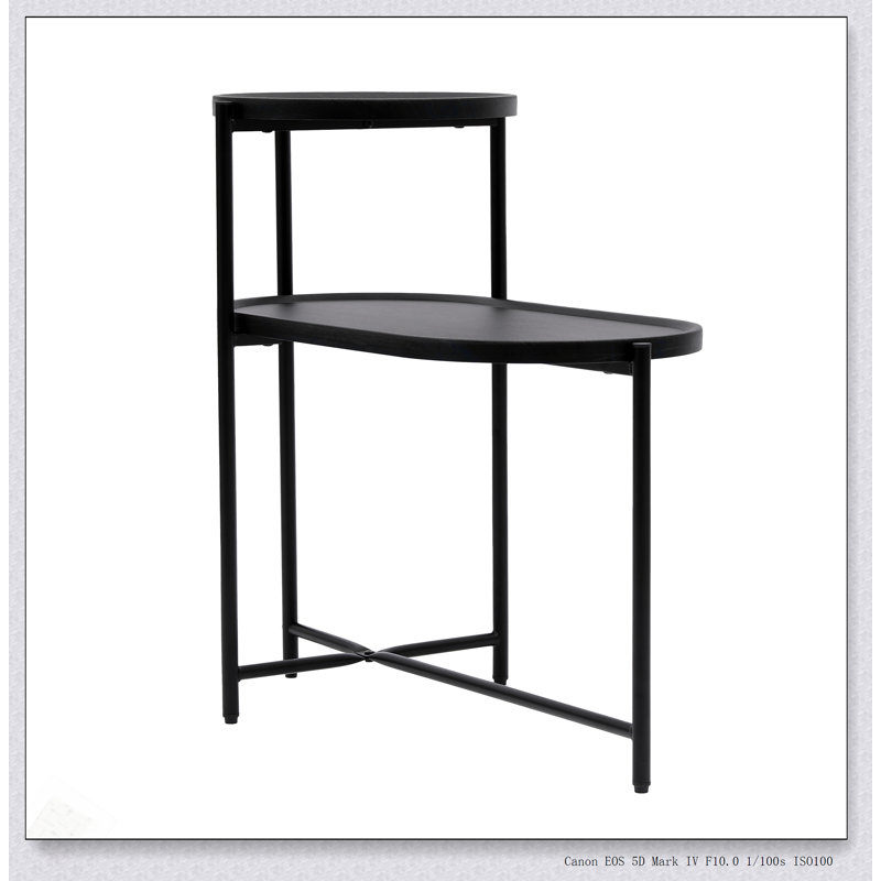 Round Coffee Table With Storage Tray, 2-Tier Design, Wooden Small Side Table For Living Room, Black Finish, Black