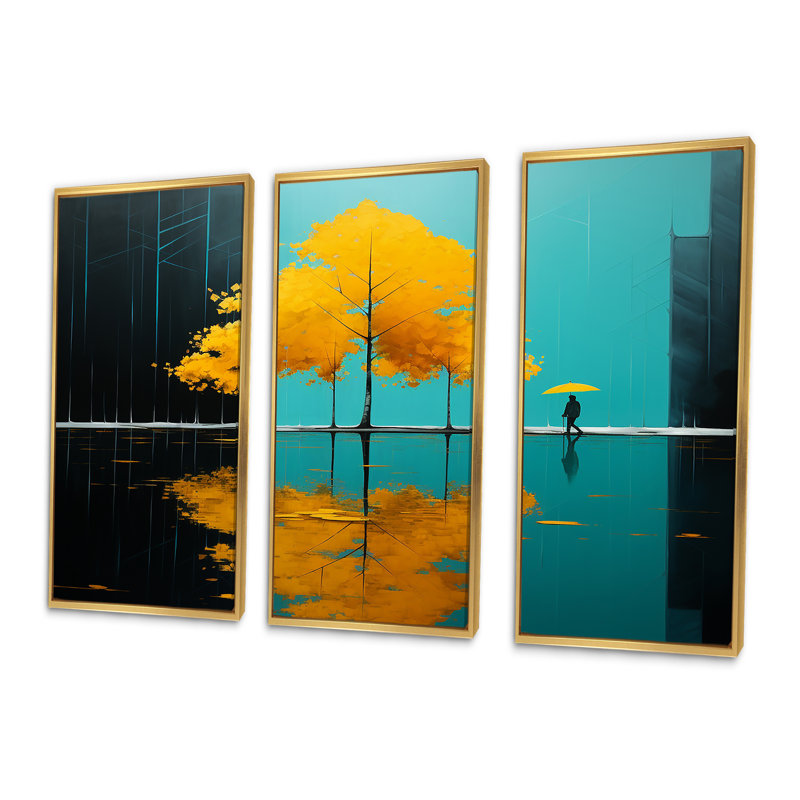Dan - Ensemble de décoration murale paysage abstrait, Toile tendue, H 40 po x l 60 po x P 1 po