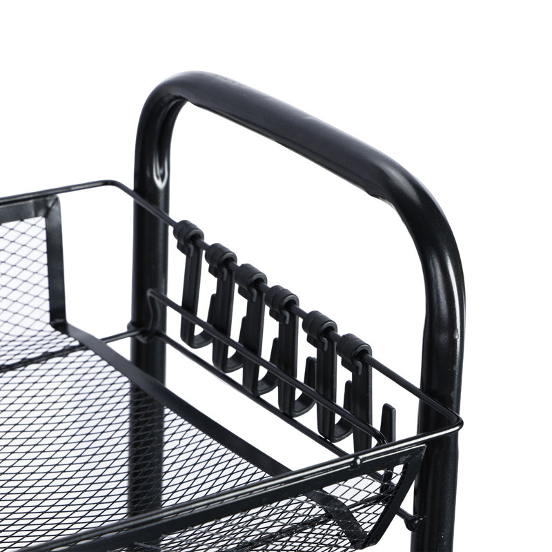 5-Tier Black Metal Mesh Kitchen Storage Cart with Wheels