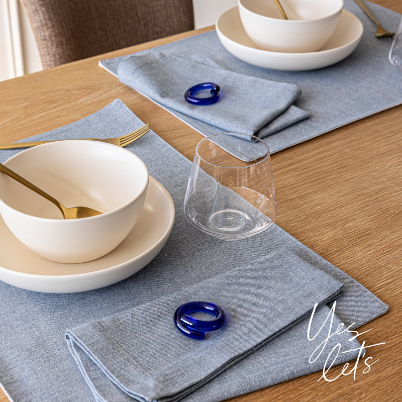 anneaux de serviette en verre faits à la main au-dessus et au-dessus - Décoration de table de salle à manger, Bleu