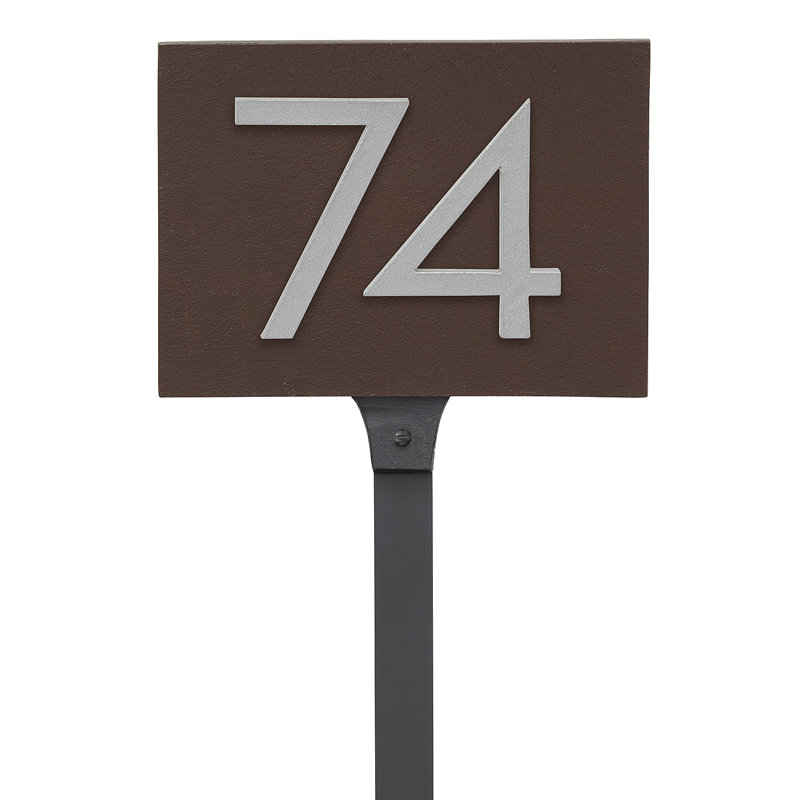 Floating 1-Line Lawn Address Sign, Silver, Roman Bronze, Yes