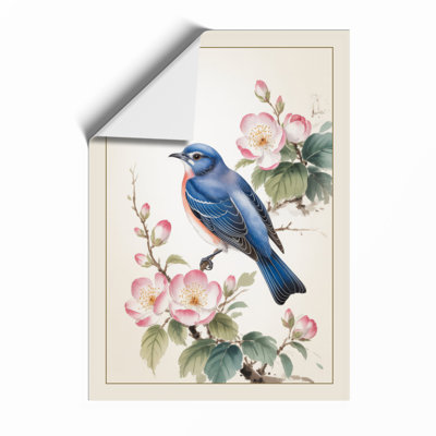 Blue Jay Among Roses Botanical - Framed Print