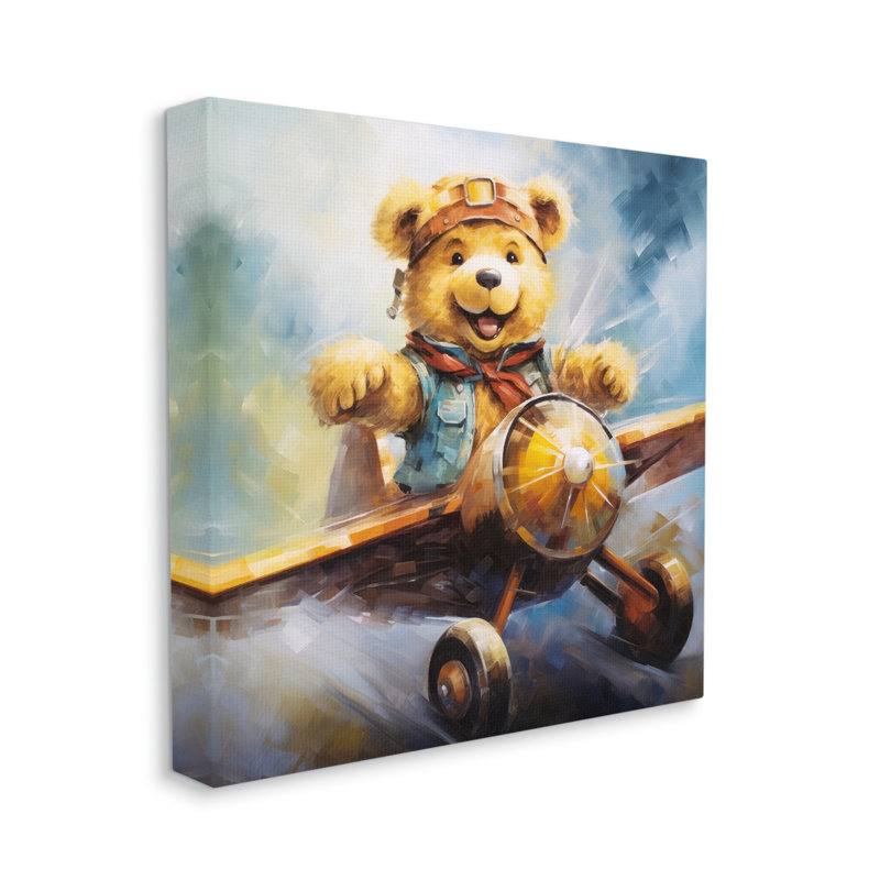 Pilote avec avion sur toile par Ray Powers, H 17 po x l 17 po x P 1,5 po