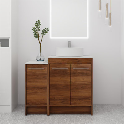 Cendrillon 36" Single Bathroom Vanity Set, Freestanding Bathroom Vanity with Ceramic Top, 3 Doors, 2 Shelves